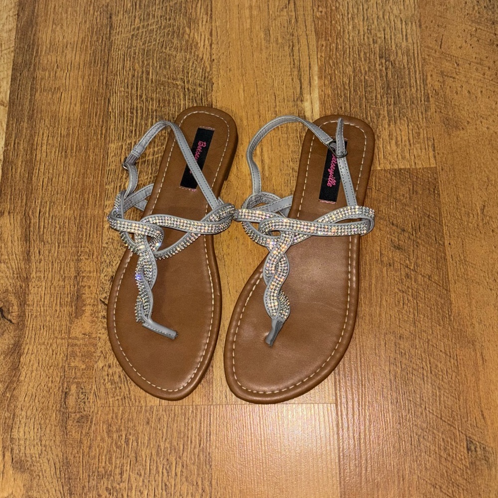 Silver Rhinestone Braided Sandals